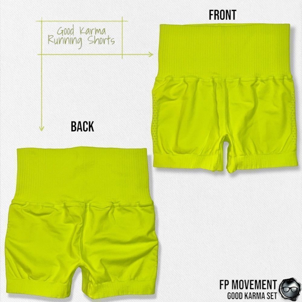 FP MOVEMENT GOOD KARMA SET: SQUARE NECK BRA + RUNNING SHORTS + LEGGINGS NEON NEW - Picture 7 of 16
